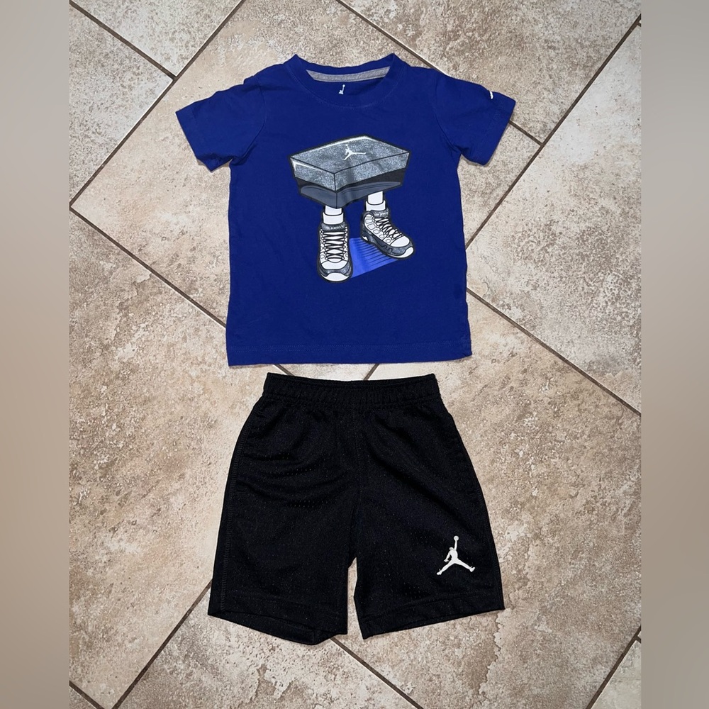 Air Jordan Jumpman Basketball Blue T- Shirt Tee Top/Black Shorts Set 4T